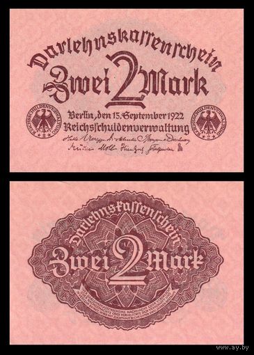 Германия 2 марки образца 1922 года UNC