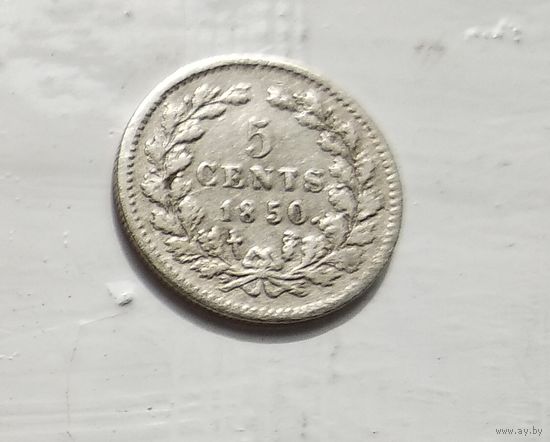 Нидерланды 5 центов, 1850 Ag 5-1-20