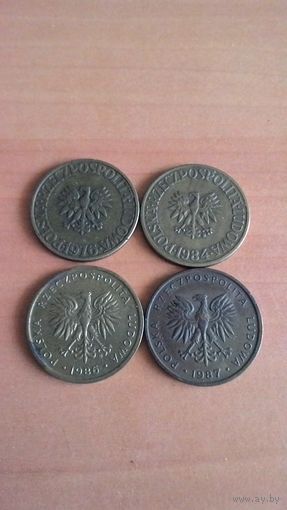 5 злотых 1976, 1984, 1986, 1987. Сборный лот, 4 монеты.