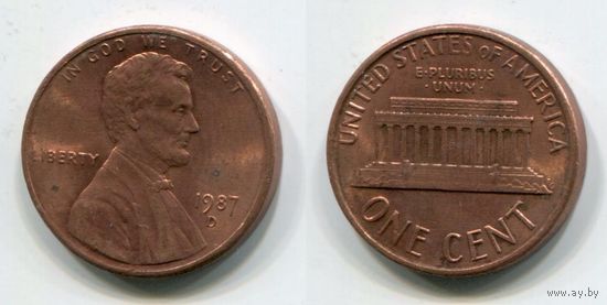 США. 1 цент (1987, буква D, XF)