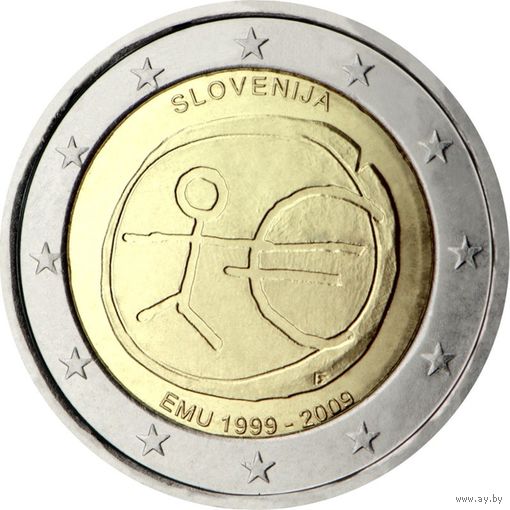 2 евро Словения 2009 10 лет Экономическому и Валютному союзу UNC из ролла
