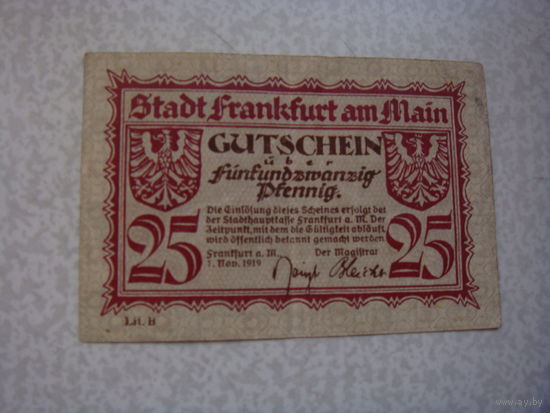 Германия 25 пфенингов  нотгельд 1919 г.