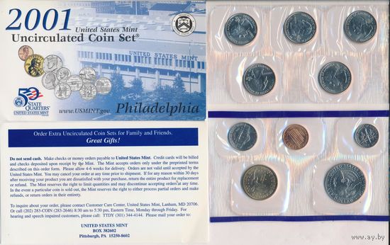 Годовой набор монет США 2001 г. с одним долларом Сакагавея "Парящий орел" двор P (1; 10; 25; 50 центов + 1 доллар) _UNC