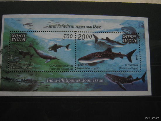 Марки - Индия фауна моря акулы дельфины рыбы 2009
