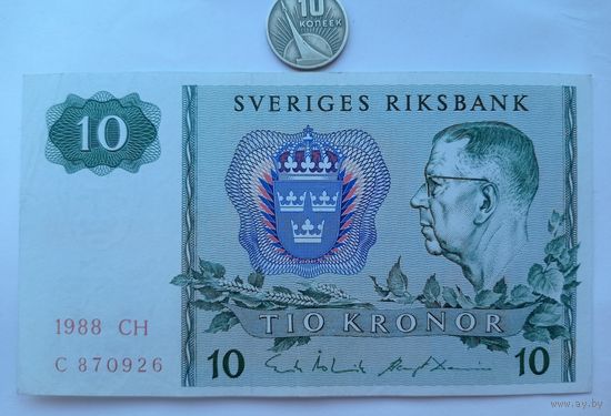 Werty71 Швеция 10 крон 1988 банкнота
