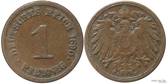 YS: Германия, Рейх, 1 пфенниг 1890E, KM# 10
