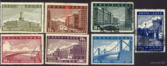 СССР 1939, Реконструкция Москвы, 7 марок, полная серия, чистые, гаш., с зубц.