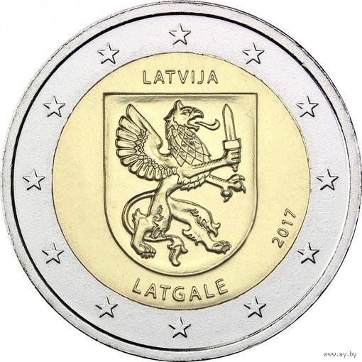 2 евро 2017 Латвия Латгалия UNC из ролла