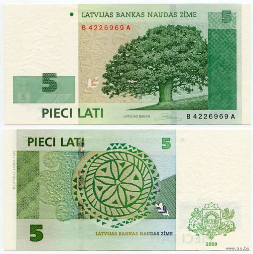 Латвия. 5 лат (образца 2009 года, P53c, aUNC)