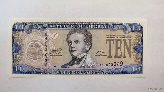 Либерия, 10 долларов 2011 г., P-27f, UNC-