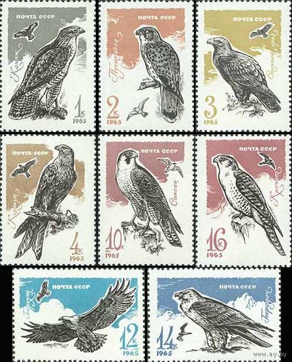 Хищные птицы СССР 1965 год (3283-3290) серия из 8 марок
