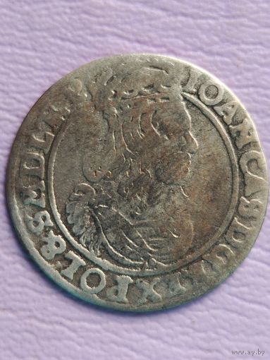 Польша 6 грошей 1662 г. Ян II Казимир (1649-1668 гг). Круг вокруг головы. МД "АТ" - Краков.