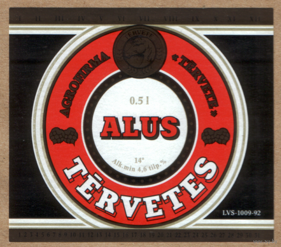 Этикетка пива Tervetes Латвия Ф544