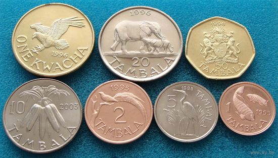 Малави. набор 7 монет 1, 2, 5 10, 20, 50 тамбала 1 квача 1995 - 2003 года