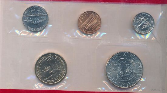 Годовой набор монет США 2003 г. с одним долларом Сакагавея "Парящий орел" двор Р (1; 10; 25; 50 центов + 1 доллар) _UNC