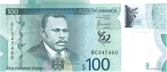 Ямайка. 100 долларов 2022 г. 60 лет независимости. Полимер.