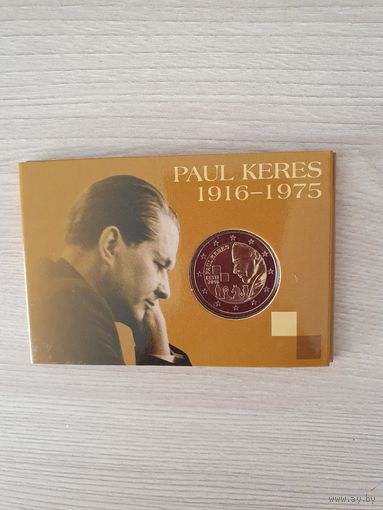 Монета Эстония 2 евро 2016 100 лет со дня рождения Пауля Кереса БЛИСТЕР