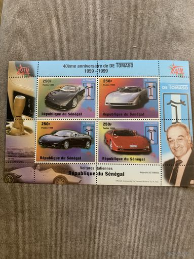 Сенегал 1998. 40 летие фирмы De Tomaso. Малый лист