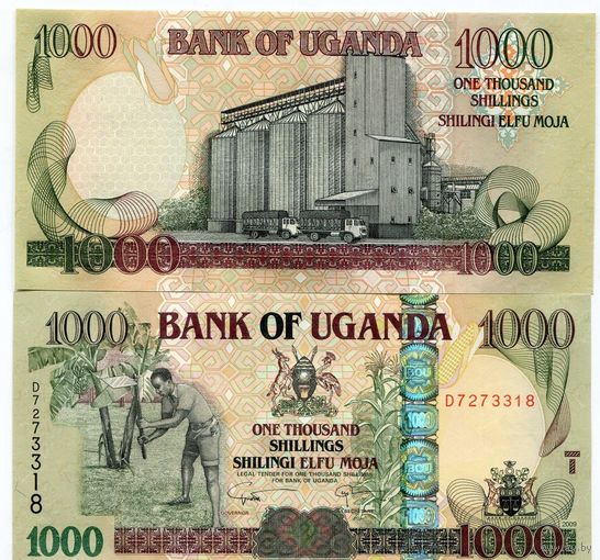 Уганда 1000 шиллингов образца 2009 года UNC p43d