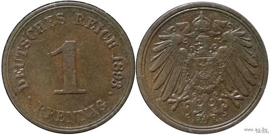YS: Германия, Рейх, 1 пфенниг 1893A, KM# 10