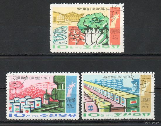 Пищевая промышленность КНДР 1972 год серия из 3-х марок