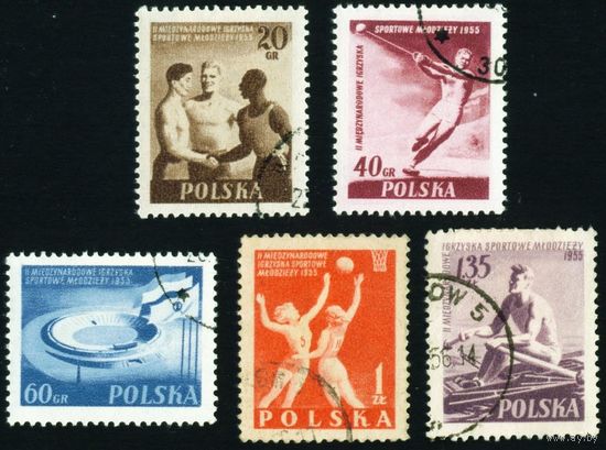 Международный молодежный спортивный фестиваль Польша 1955 год серия из 5 марок