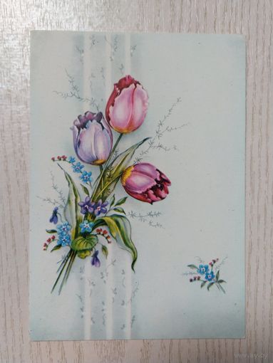 Открытка, Цветы - тюльпаны (София, Болгария), 1980-е гг., чистая.