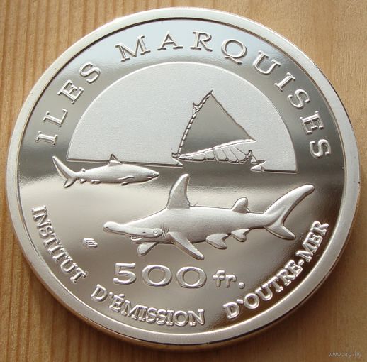 Маркизские острова. 500 франков 2014 год  "Морская фауна - акулы"  Unusual