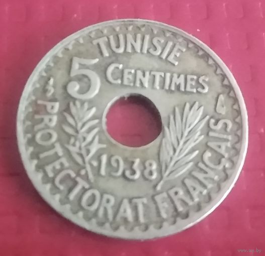 Французский Тунис 5 сантимов 1938 г. #40217