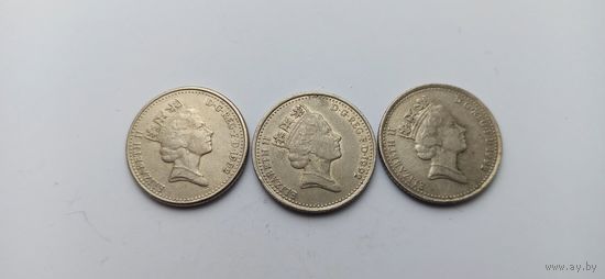 10 пенсов Великобритания 1992 -3 шт.