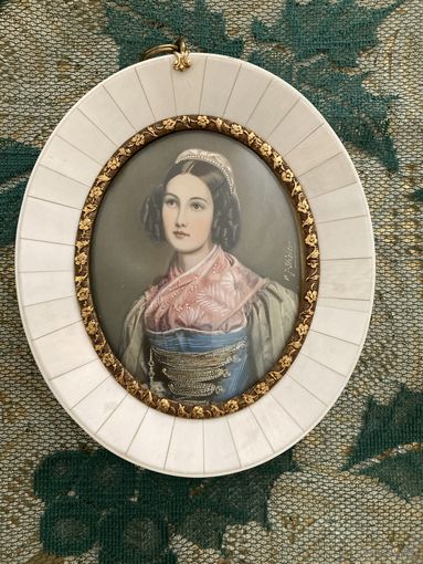 Портретная миниатюра Портрет дамы живопись подпись художника Германия