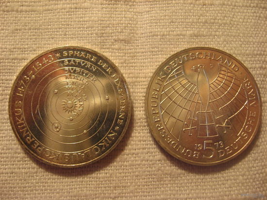 5 марок 1973. Николай Коперник. Серебро.