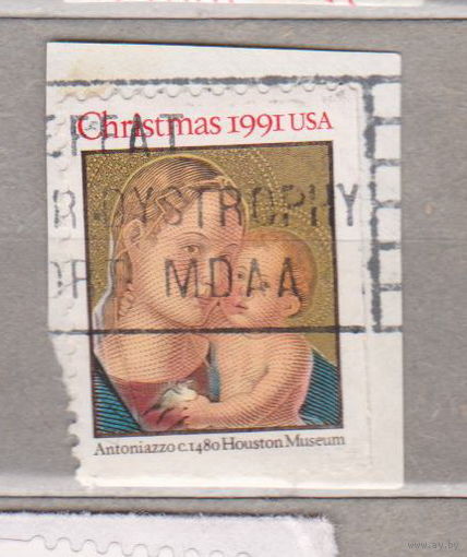 Рождество религия живопись США  лот 1068 цена за 1 марку вырезки