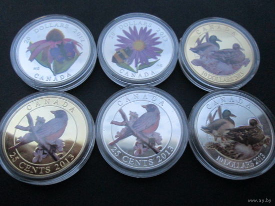 6 монет Канада животные 2013 год цветные новоделы
