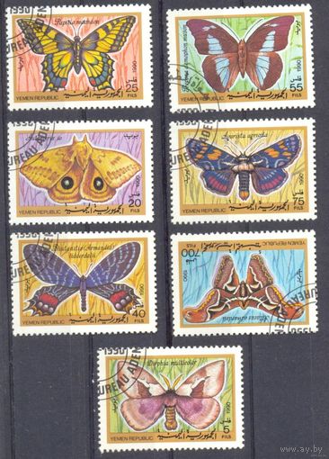 Йемен бабочки Блок и 7 марок