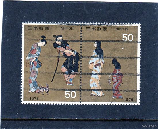 Япония. Ми 1284-1285. Hikone Folding Screen , гравюра,17 век. 1976