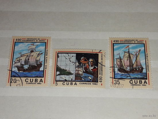 Куба 1982 Флот. Корабли. 490-летие открытия Америки Колумбом. 3 марки