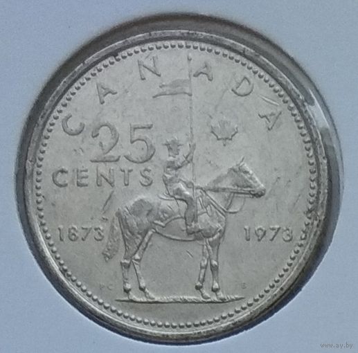 Канада 25 центов 1973 г. 100 лет конной полиции Канады. В холдере