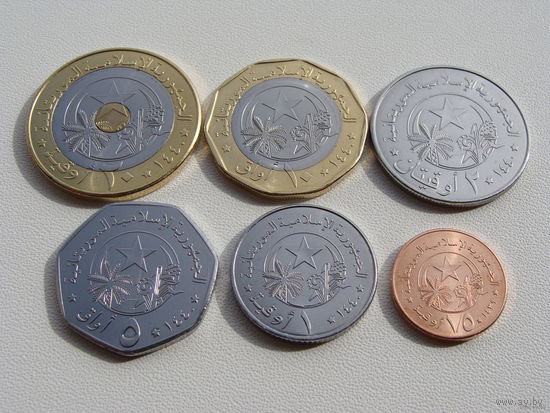 Мавритания. набор 6 монет 1,2,5,10,20 угии 2018 год и 1/5 угии 2017 года "Фауна"