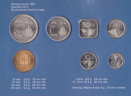 Аруба набор монет 1987 года. Книжка блистер.