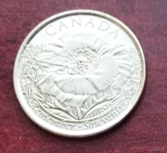 Канада 25 центов, 2015 100 лет стихотворению "На полях Фландрии"