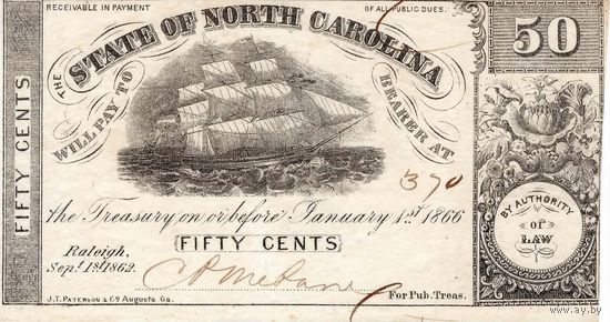 США, 1866, 50 центов, North Carolina. Не частые!