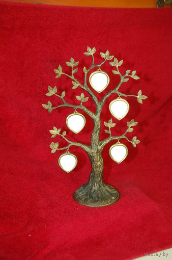 Фамильное дерево для фото, "на 5 сердечек" , бронза