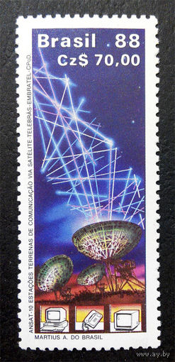 Бразилия 1988 г. Космос. Коммуникации, полная серия из 1 марки. Чистая #0045-Ч1