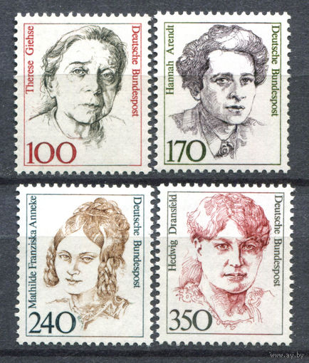 Германия (ФРГ) - 1988г. - Известные женщины в немецкой истории - полная серия, MNH, одна марка с полосами на клее [Mi 1390-1393] - 4 марки