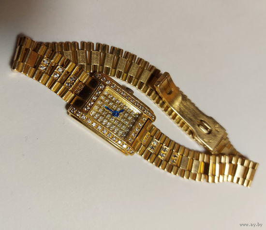 Редкие ЧАСЫ Золотые 44.4 грамм 750пр. С Золотым браслетом Женские часы GENEVE- Швейцария.На ходу.
