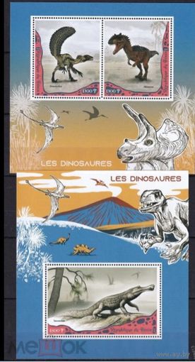 Бенин 2019   динозавры палеонтология доисторическая фауна  серия блоков MNH