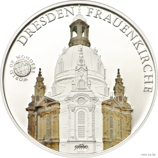 Палау 5 долларов 2013г. "Мир Чудес: Дрезденская церковь Фрауэнкирхе". Монета в капсуле; сертификат. СЕРЕБРО 20гр.