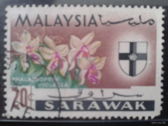 Саравак 1965 Орхидеи, герб 20с