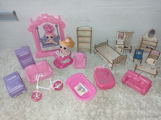 Мебель для кукол Лол, миниатюрная мебель, качеля, велосипед, ванночка, чемодан для кукол.